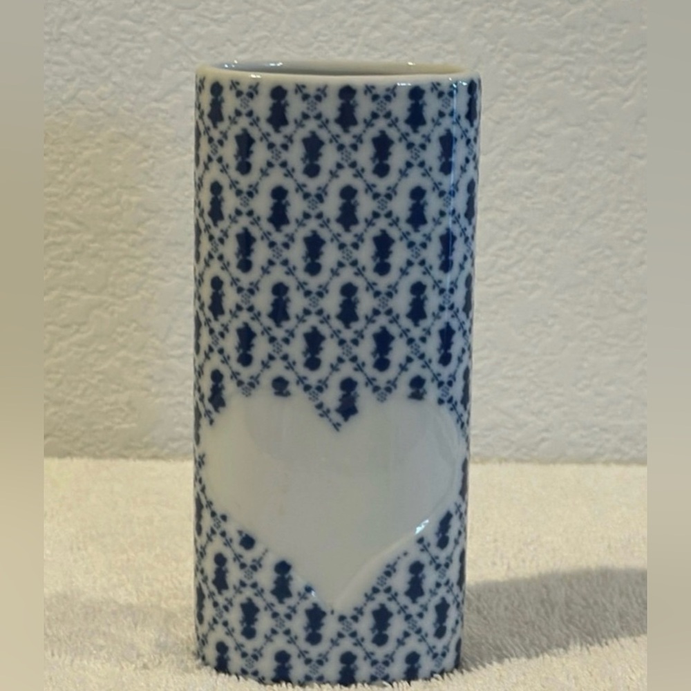 Blue and White Heart Patterned Vase